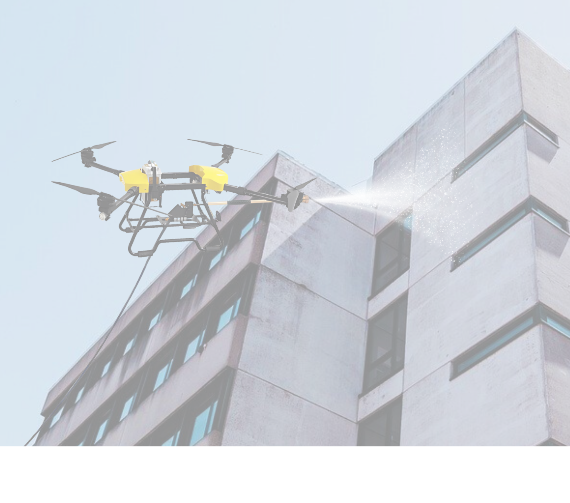 Drone cleaning commercial building facade